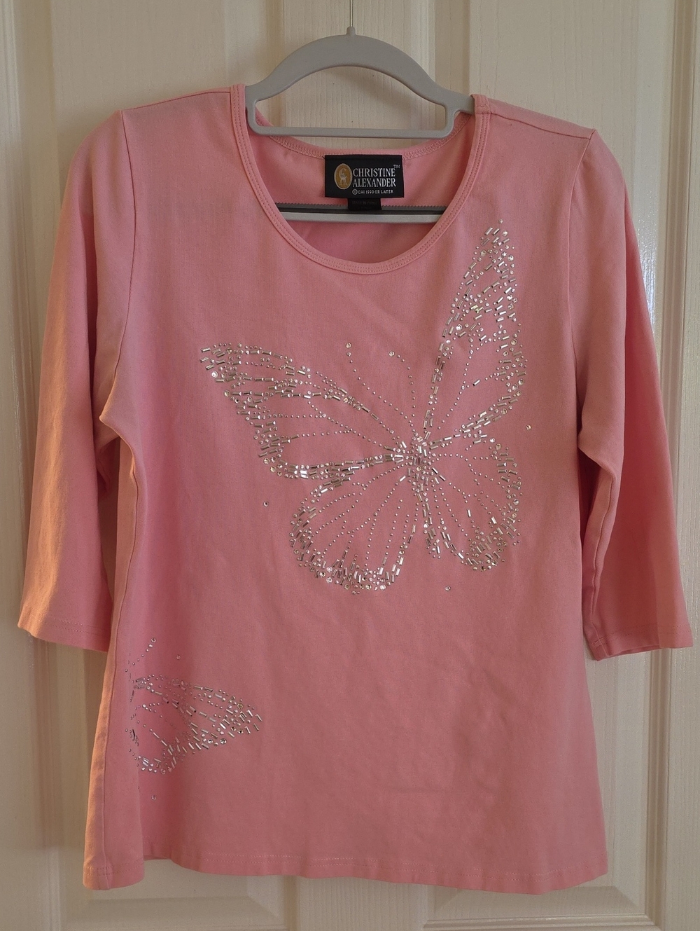 Christine Alexander Pink Long Sleeve Butterfly Tee L